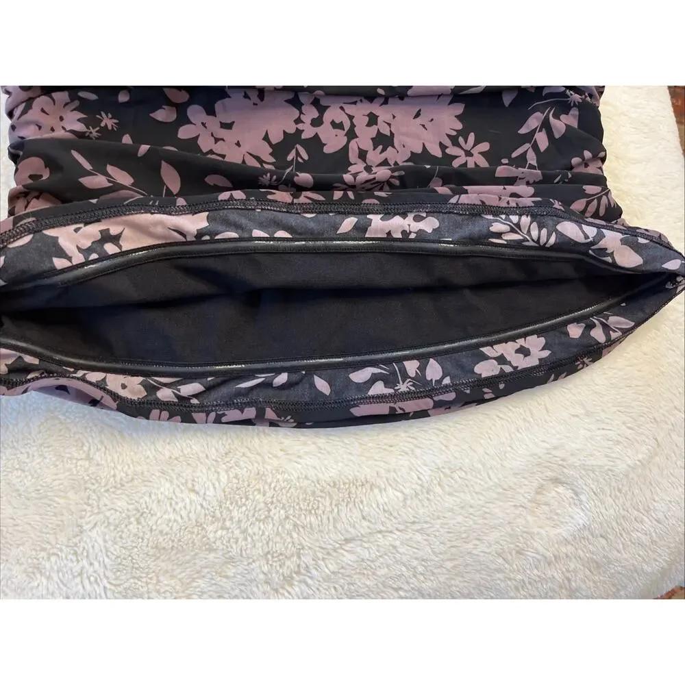 Lands End 16 W Black Brown Floral Print Tankini Swimsuit Swim Tank w/ Bra Boho